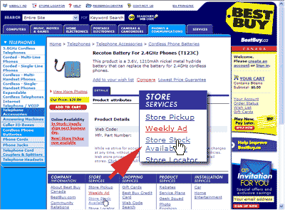 Screen shot showing link to Store Stock Availability