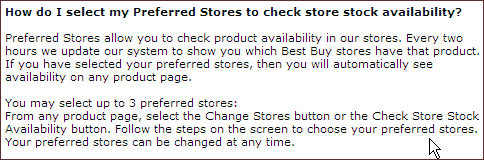 Screenshot of help file for selecting preferred stores