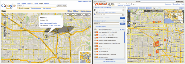 Comparison of layout between Google and Yahoo maps