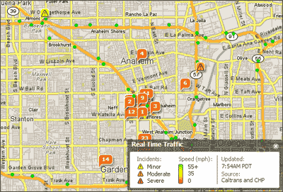Yahoo's feature for mapping real time traffic conditions