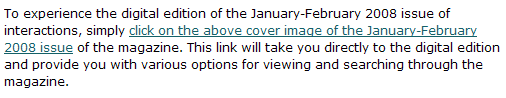 Paragraph from Interactions Magazine online launch.
